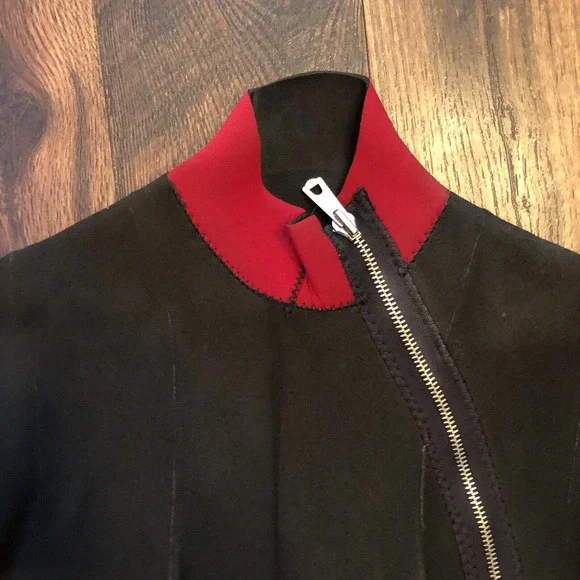 SKI WARM WETSUIT LARGE APPROX 26” WAIST 9” INSEAM ZIP UP WATER SKIING BLACK RED - Picture 5 of 12